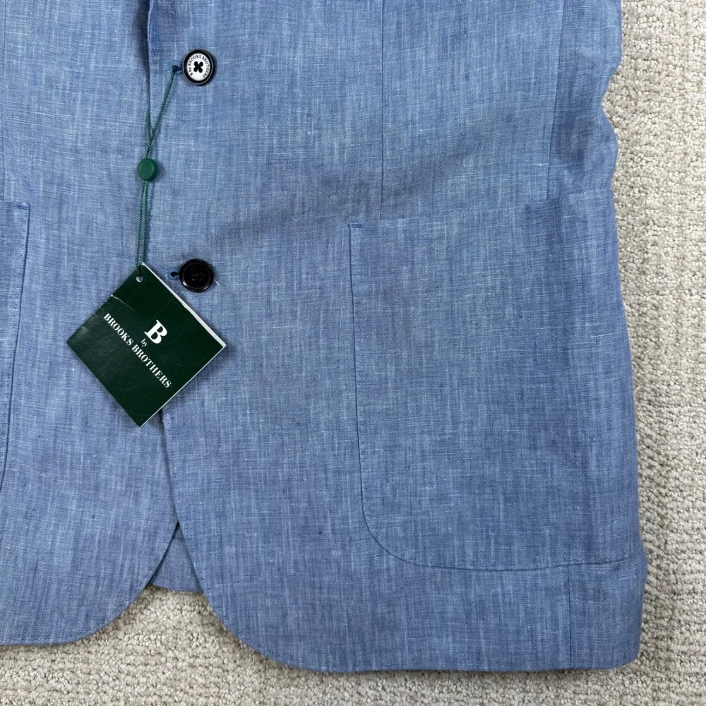 NEW Brooks Brothers Mens 40L Blue 100% Linen Two Button Sport Coat Blazer